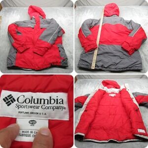 Columbia Jacket Youth 18/20 Red Hooded Insulated Waterproof Full Zip Puffer READ